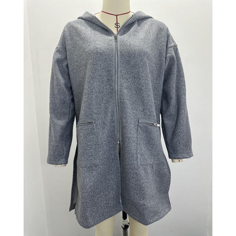Damen Langarm Kapuzen Strickmantel Locker Lässig Mittellang