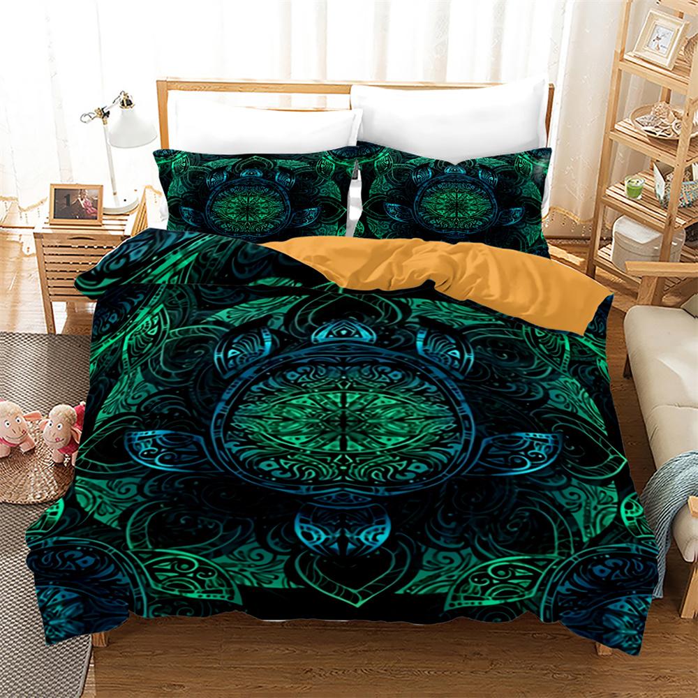Sea Turtle Duvet Cover Set Black Gold Tortoise Reptile Bedding Set King Twin Size Polyester Comforter Cover for Kids Boys Girls