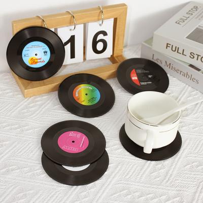 6pcs Ins Creative Retro Heat Insulation Pad Classic American Cd Insulated Coaster Coffee Mat for Desktop Indoor