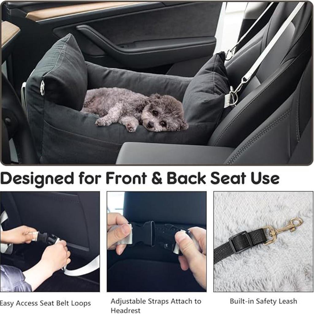 Dog Car Seat Thicken Cushion Pet Supplies Comfortable Travel Carrier Bed gray