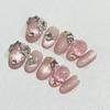 10Pcs Short Handmade Pink Press On Nails Spring French Rhinestone Full Cover Fake Nail Plaid Manicure Wearable Nail Tips Art
