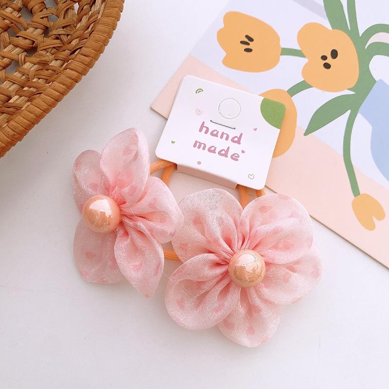 Kawaii Pearl Flower Scrunchie Children Baby Girls Elastic Hair Rubber Band Accessories Tie Hair Rope Headdress Headwear Ornament