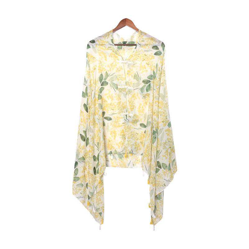"Summer Ethnic Style Cotton-Linen Shawl: Handmade Retro Button Sunscreen Beach Cover-Up"