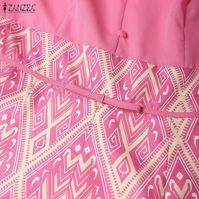 ZANZEA Women Print Patchwork Summer Casual Short Sleeve Dress