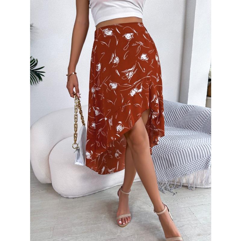 

Женская юбка средней длины с асимметричными воланами, весна-лето, для отдыха XL оранжевый