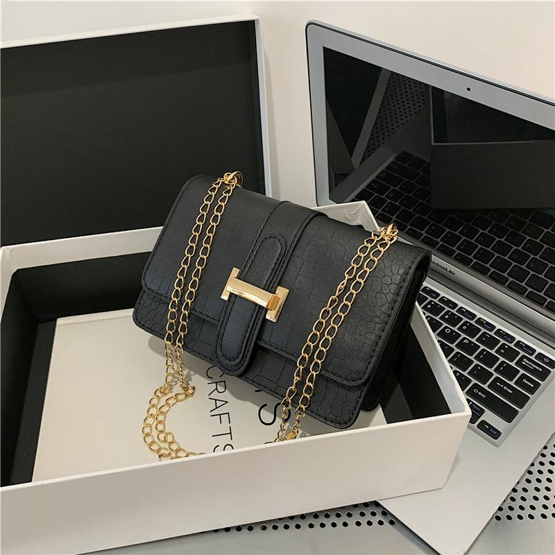 Shoulder Bag Women's Messenger Bag Retro Stone Pattern Embossed Solid Color Small Square Bag Chain High Value New Versatile