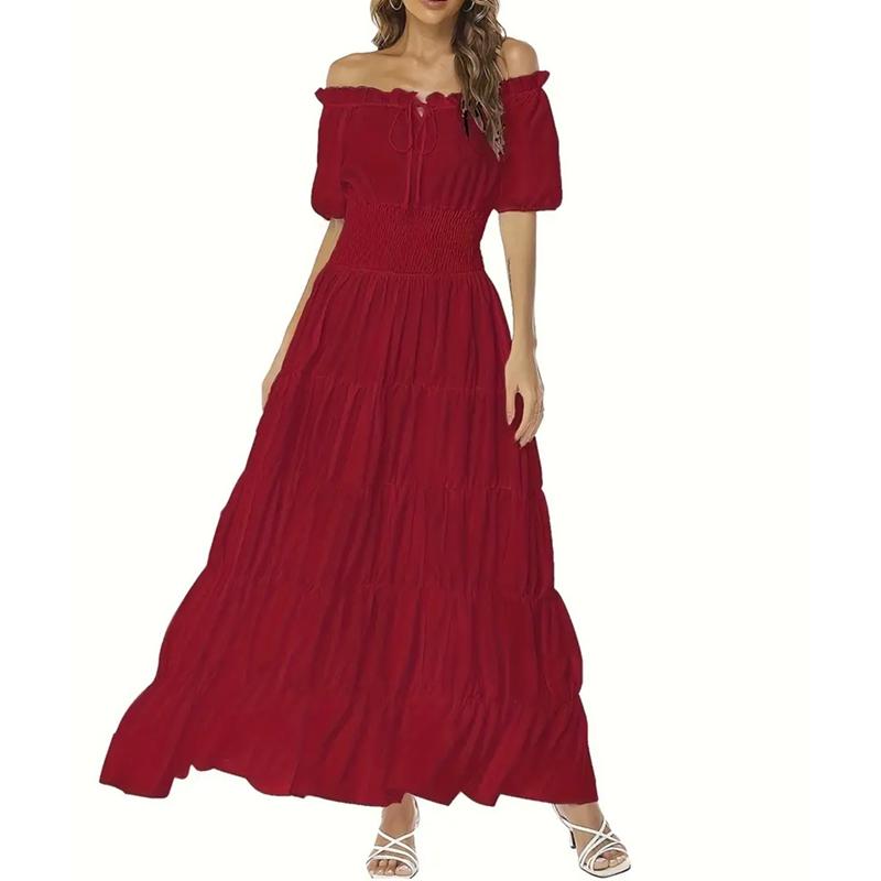 Mittelalterliches Damen Kurzarmkleid Renaissance Abschlussball Langes Kleid Bühnenkostüm