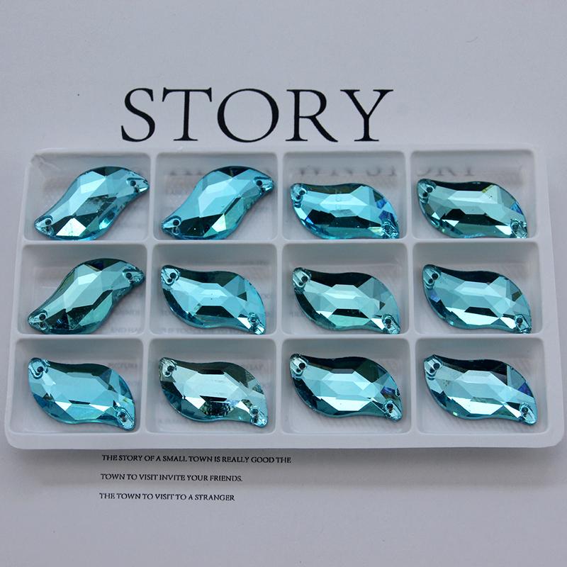 All Size All Color Ab S Shape Sew On Rhinestone Leaf Glass Crystal Sewing Flatback 2 Holes 6*12 10*20 14*30 for Dress Decoration