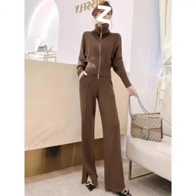 Fashion Suit Autumn and Winter Lapel Zipper Jacket Wide-leg Trousers Two-piece Set