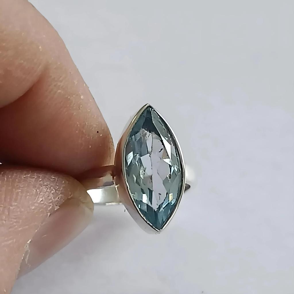 Blue Topaz Ring, 925 Sterling Silver Handmade Promise Ring for Women, Natural Marquise Gemstone Jewelry, December Birthstone