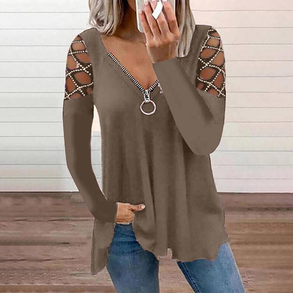 2026 V-Neck Solid Color Hollow Sleeve Drilled Casual Women's Top