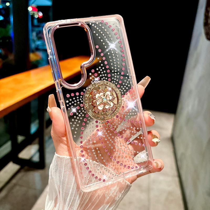 Suitable for Samsung S25 Rhinestone Phone Case S24ultra Flow Flash Drill 23plus Flower Ring Support
