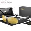 AOWEAR Erkek Polarize Gece Görüş Gözlükleri Gece Sürüşü İçin Çerçevesiz Alüminyum Sarı Güneş Gözlüğü Gece Sürücüsü Parlama Önleyici Gözlük