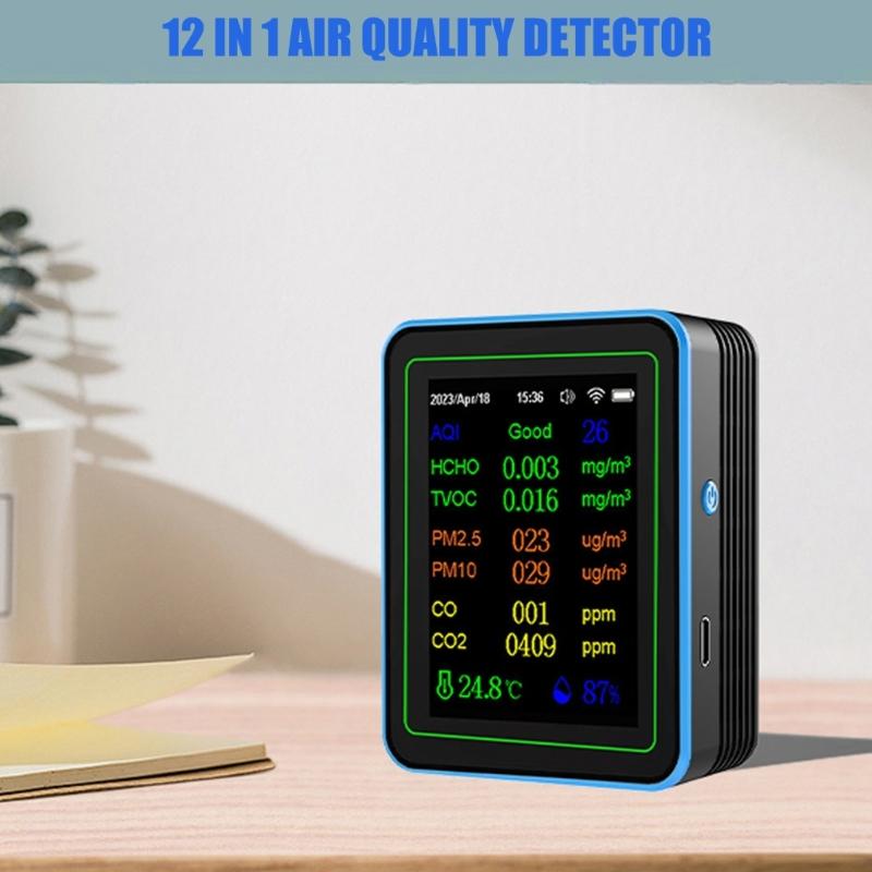Air Quality Pollution Meter Tester with Time Display WiFi Air Quality Detectors Home HCHO TVOC CO CO2 Testing Meter