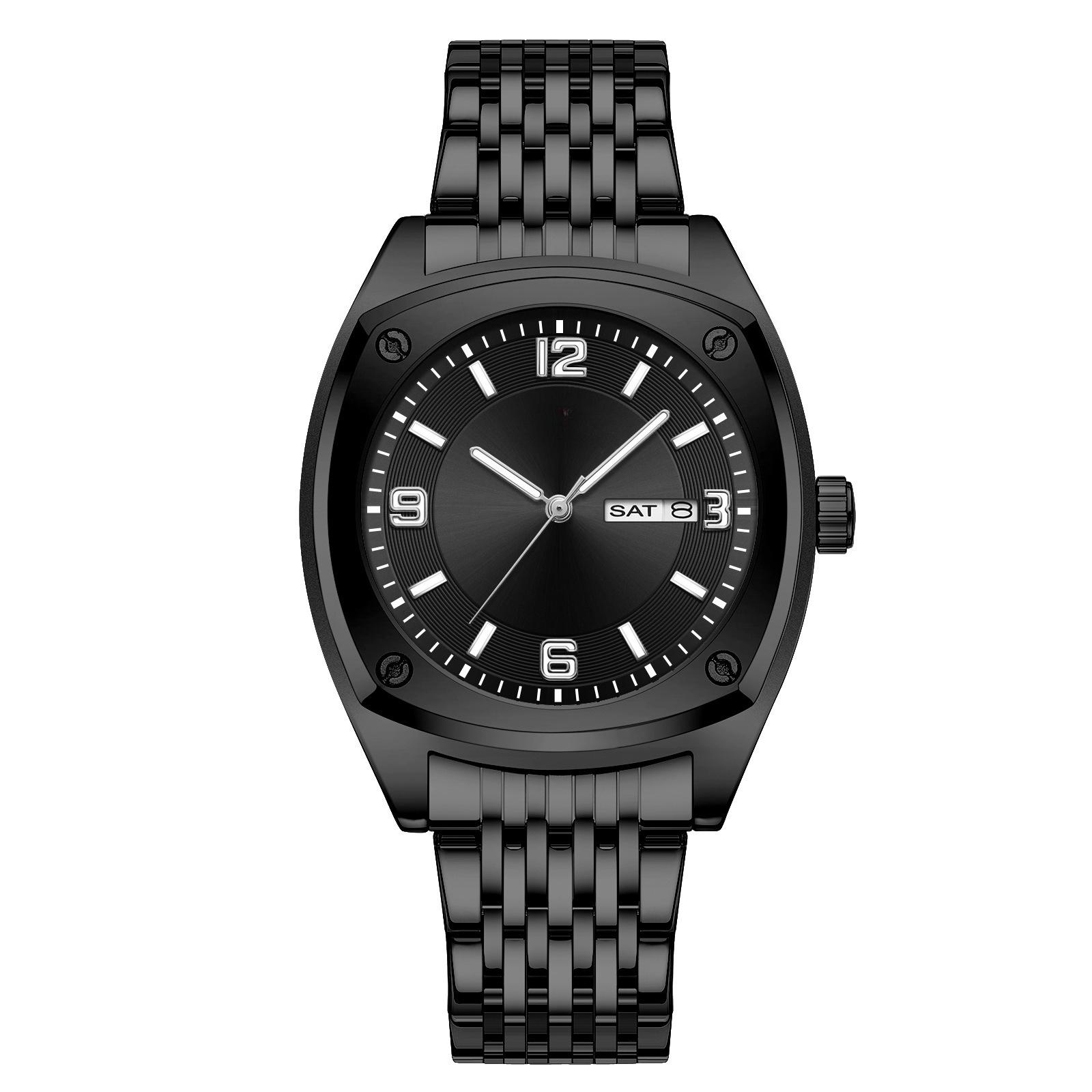 

Men Stainless Steel Watch Business Style Calendar Quartz Movement Wine Barrel Shaped Casual Sports Wristwatch