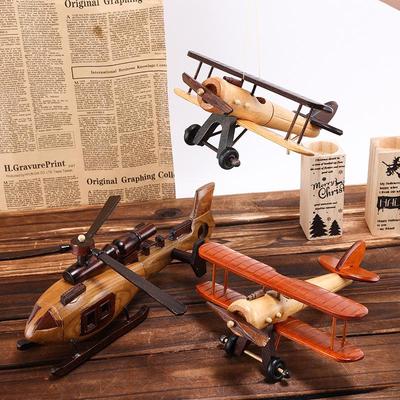 Adorno de Modelo de Avión de Madera Retro - Decoración de Escritorio Hecha a Mano