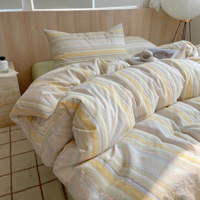 Nordic Sling Cotton Pink Stripes Duvet Cover 150x200 Size Girl's Room Housse Skin Friendly Breathable Comforter Sets