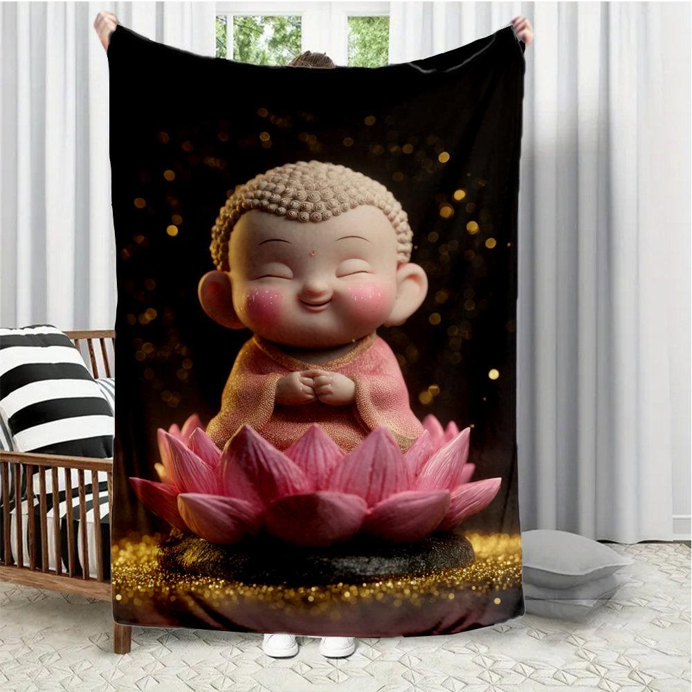 

Smiling Buddha in meditation posture Flannel printed blanket suitable for all seasons suitable for living office sofa and travel 75x90cm28x39in
