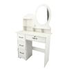 Vanity Desk with Round LED Lighted Mirror Makeup Vanity Dressing Table with 4 Drawers for Bedroom