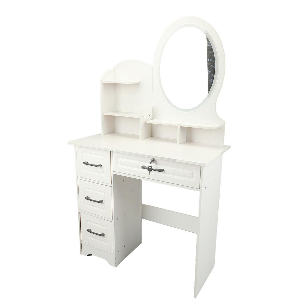 Vanity Desk with Round LED Lighted Mirror Makeup Vanity Dressing Table with 4 Drawers for Bedroom