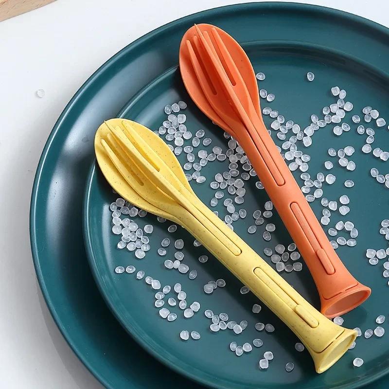 Portable Cutlery Set 3 in 1 Travel Reusable Cutlery Set Japan Style Wheat Straw Knife Fork Spoon Dinnerware Kitchen Tableware