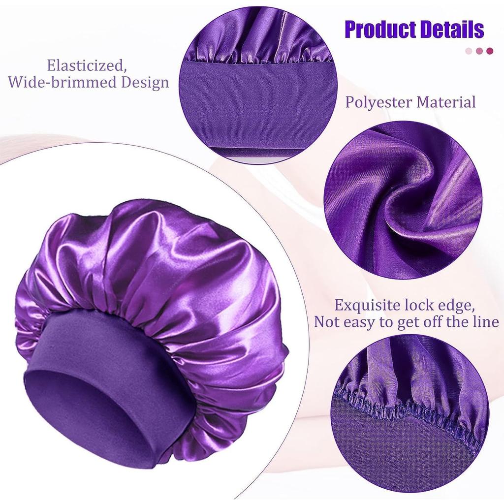 Pack of 4 Satin Hair Caps, Bonnet Sleep Cap, Sleeping Cap, Reusable Satin Bonnet, Elastic Hair Net for Sleeping for Women and Girls