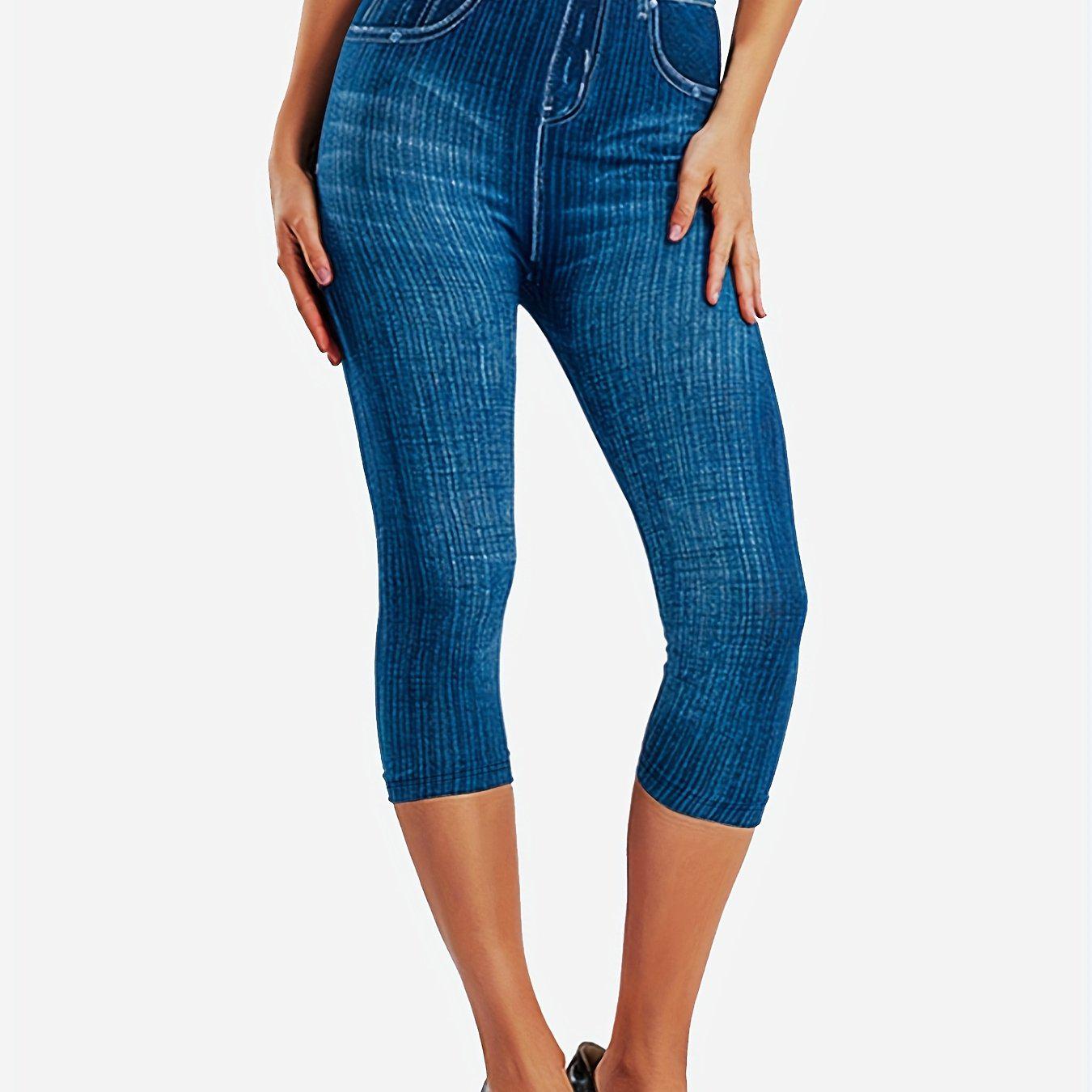 

Stretch Denim-Like Leggings: Elastic Imitation Denim Leggings Small темно-синього кольору