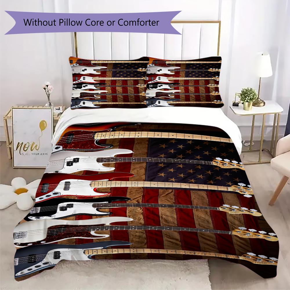 1PC Electric guitar Theme Bedding Quilt Set Quilt Cover Pillowcase Home Decoration Birthday Gift (1 * duvet cover + 2 * pillowcase, without core)A1