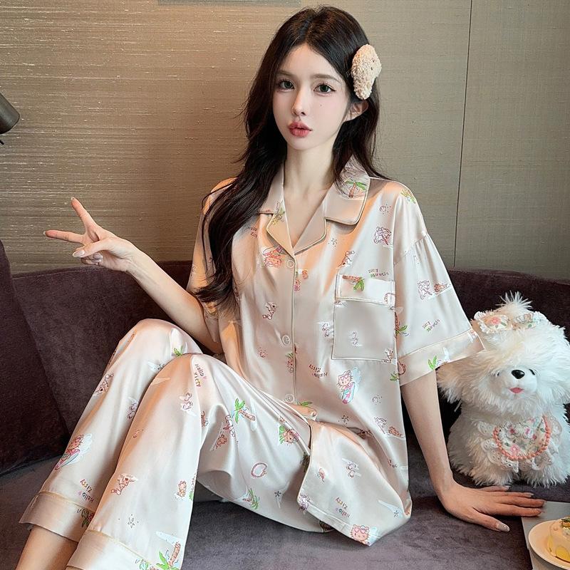 Temperament Style Can Be Worn Outside Pajamas Women'S Summer Day Short-Sleeved Trousers High-Value Ice Silk Thin Loungewear Suit