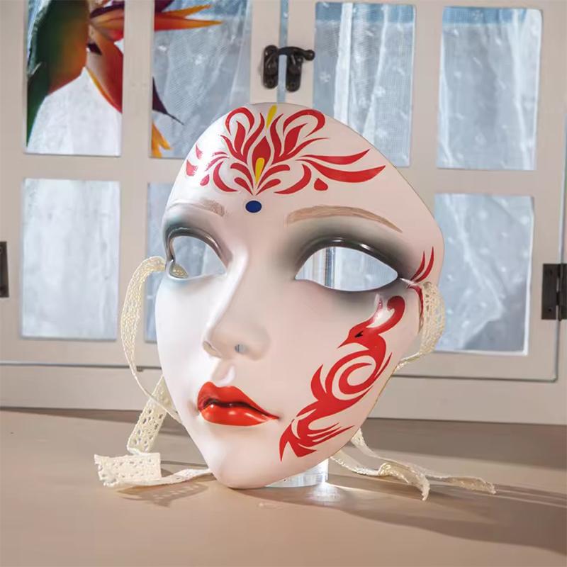 Vakker Antikk Kinesisk Maske, Helansikt Kvinne DIY Håndmalt for Kostymefest Tilbehør