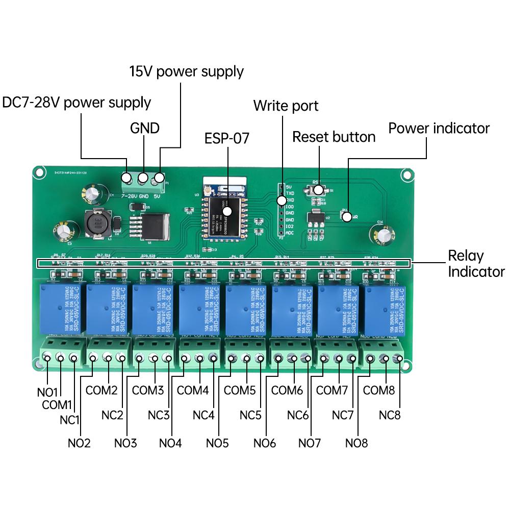 1/2/4/8 Channel ESP8266 Wireless WIFI Relay Module 5V/7-28V/8-80V Power Supply ESP-07 Development Board Smart Remote Control