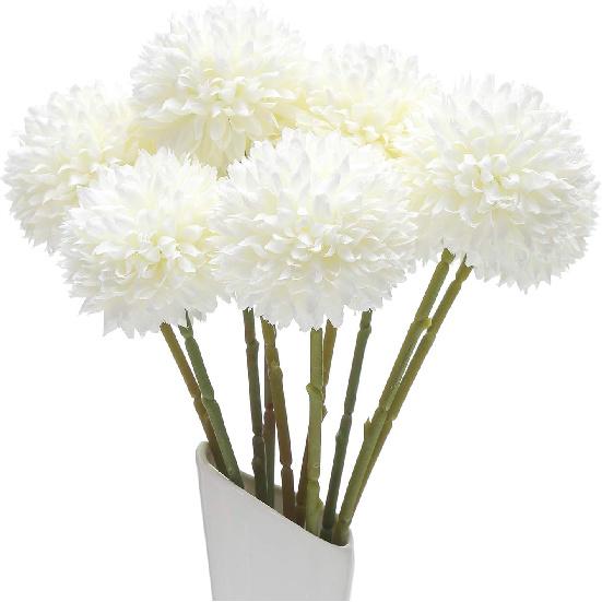 White Artificial Dahlia Flowers, Silk Plastic Fake Hydrangea Flowers Bunch Bridal Wedding Bouquet for Home Garden Party Wedding Decoration 10 Pcs