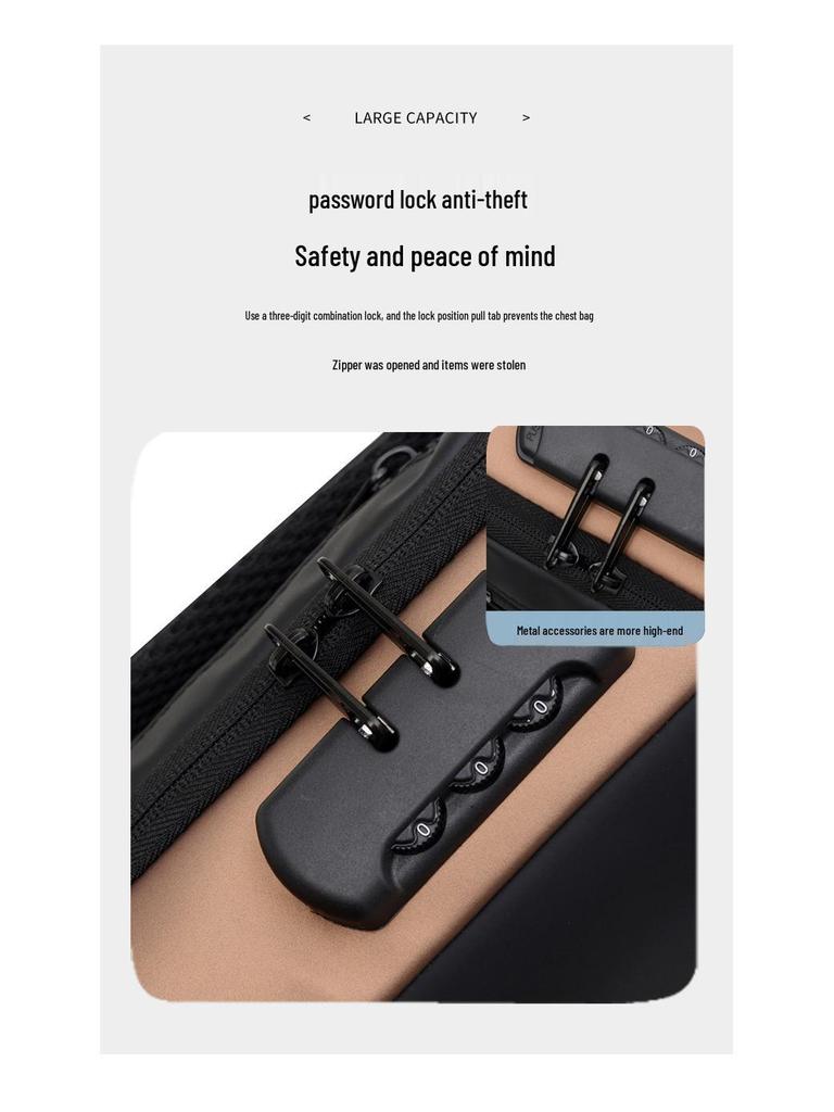 Herren Colorblock USB Brusttasche: Zahlenschloss, Handy-Umhängetasche, Fahrradrucksack