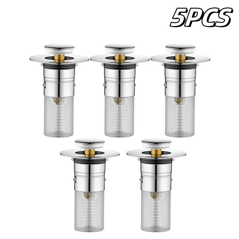 Bathroom Sink Stopper Hair Catcher Sink Drain Strainer Pop Up Sink Filter with Removable Stainless Steel Basket Hair Catcher