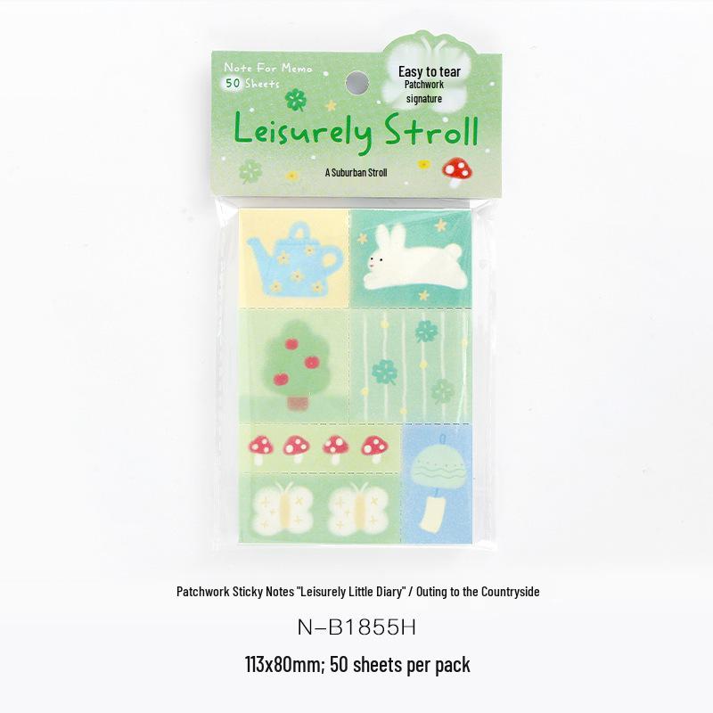 Patchwork Sticky Notes: Korean Style Little Diary, Tearable Student Reminder & Journal Material.