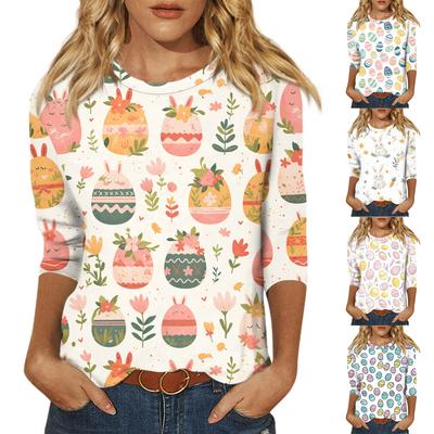3/4 Sleeve Tops For Women T-Shirt Casual Print Tops T Shirt Round Neck Pullover Blouse