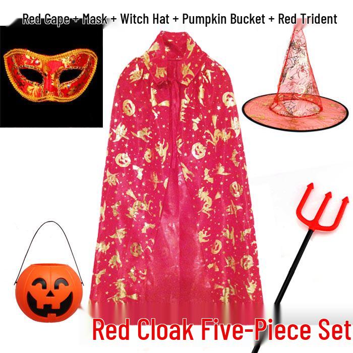 Pumpkin Cape Magician Costume Set for Adults & Kids - Witch, Wizard, or Performance Cloak for Halloween & Christmas