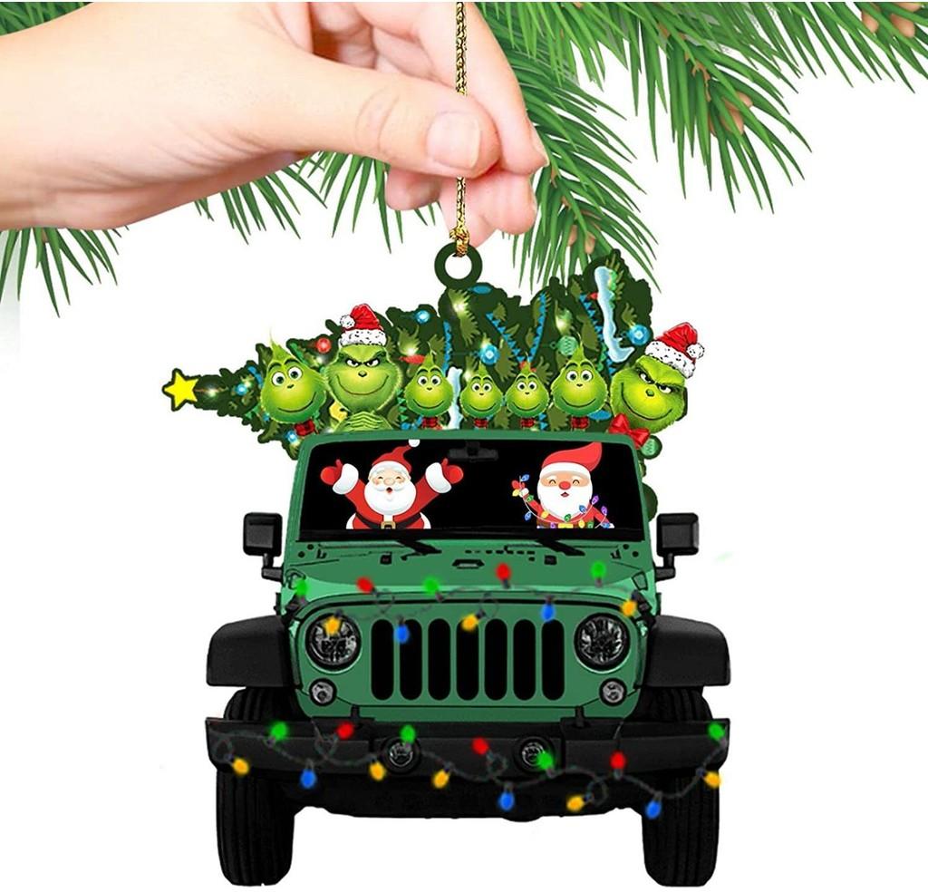 

Зеленое акриловое подвесное украшение «Веселого Рождества» забавная рождественская декорация транспортные средства для 7