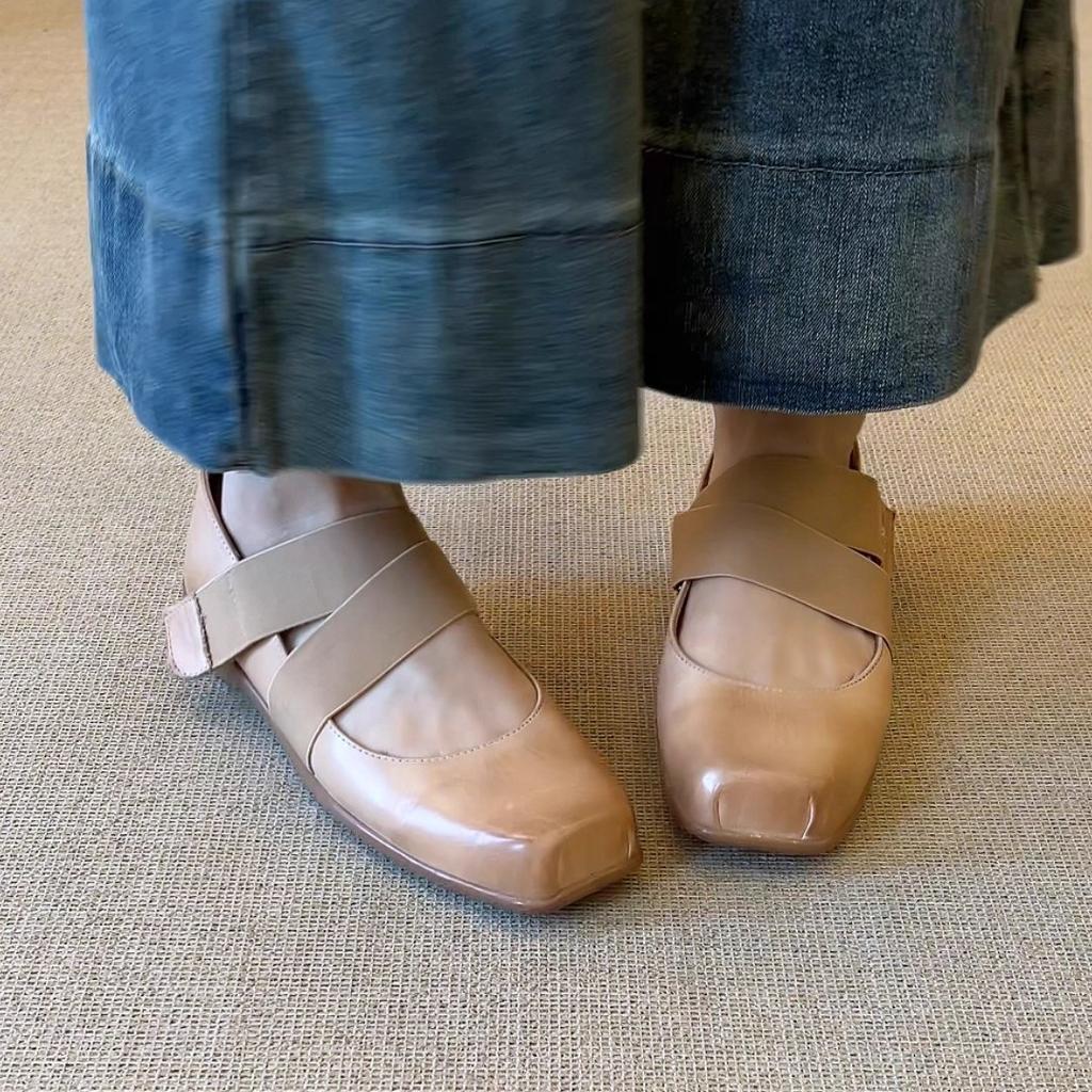 3.5Cm French Retro Ballet Style Design Sense Square Head Cross Belt Versatile Flat Bottom Shallow Mouth Single Shoes Mary Jane Shoes