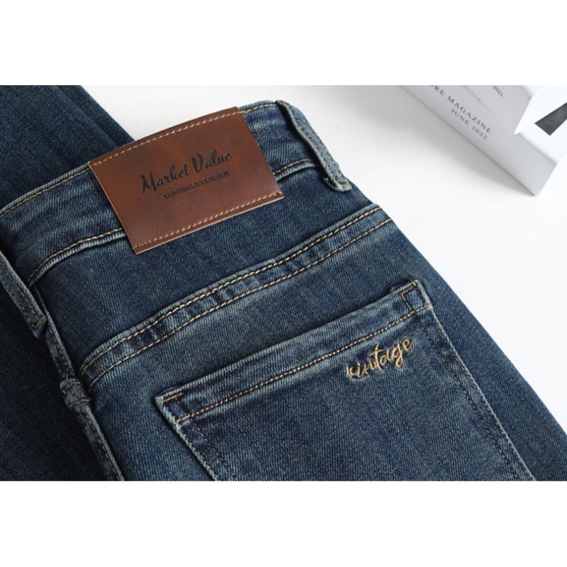 Retro Narrow Edition Wide Leg Jeans Autumn Winter High-waisted Slimming Straight Leg Jeans Stretch Embroidered Jeans