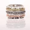 Huajie Unisex Luxury Sterling Silver Two-tone Wide Engraved Handmade Ring Engagement Wedding Anniversary Ethnic Style