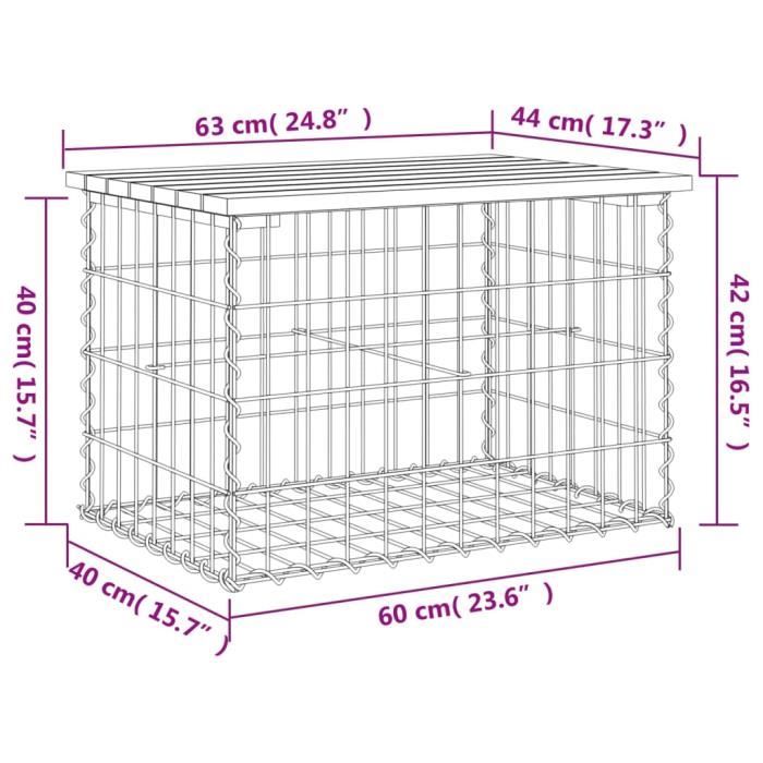 VidaXL Design Gabion Garden Bench 63x44x42 Cm Solid Pine Wood 834353