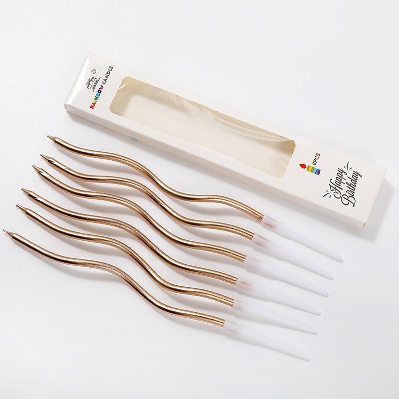 6Pcs/set Curved Cake Candles Gold-plated Colorful Birthday Cake Candle Cupcake Decorating Candle Wedding Party Decorative