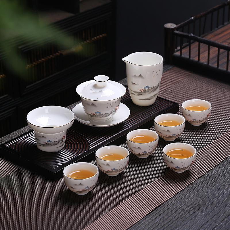 

Керамический белый нефритовый фарфоровый чайный сервиз для кунг-фу, подарки для дома, подарки для бизнес-мероприятий компании