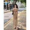 New Autumn and Winter Sexy Slanted Shoulder Long-sleeved Dress Women's Waist and Thin Slim Temperament Long Dress Picture Color