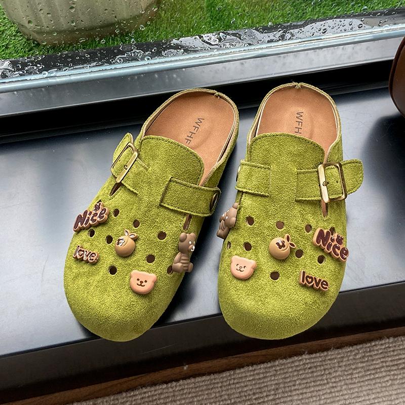 Mote Nye Dame Semsket Skinn Tresko Tøfler Myk Innersåle Sandaler med Fotbuestøtte Sko Utendørs Strand Semsket Skinn Tresko Tøfler Dame Sandaler