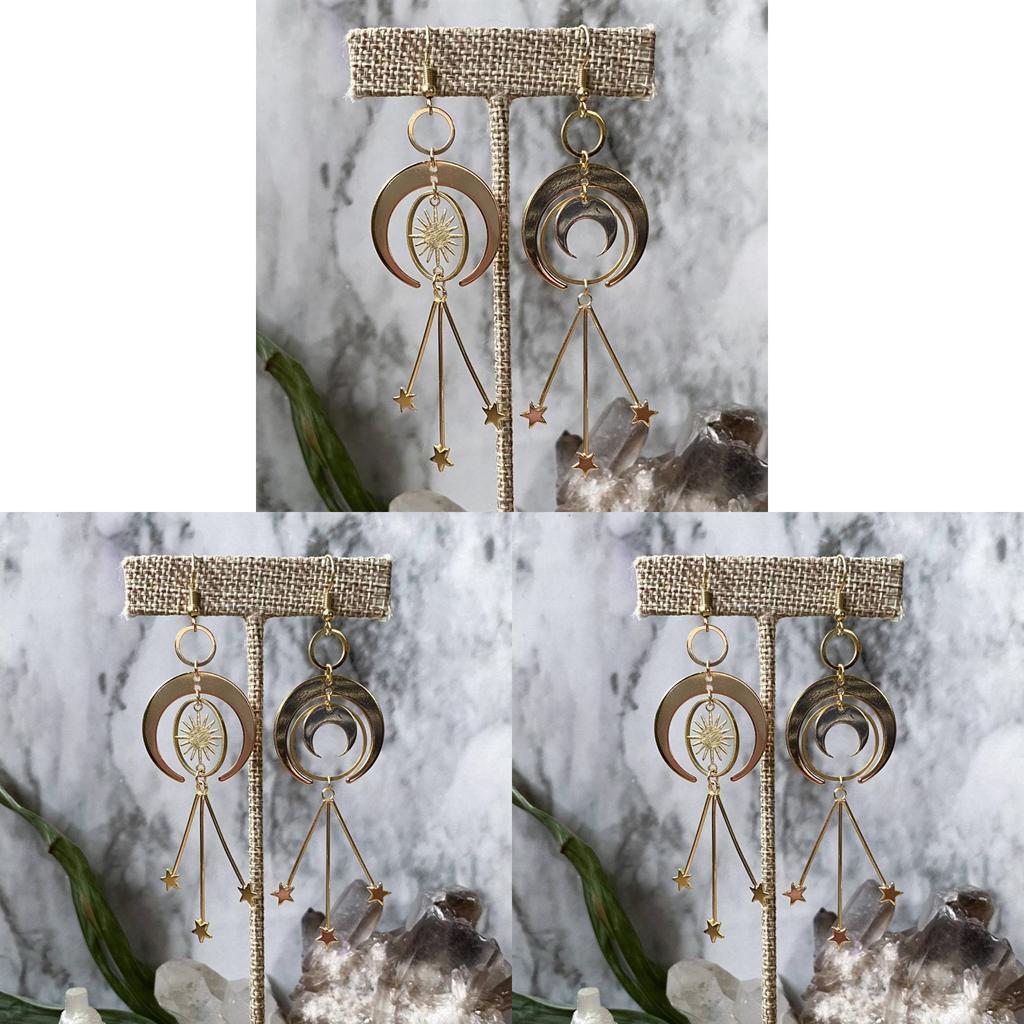 Bohemian Star Moon Alloy Earrings With Gold Plating For Fashionistas And Casual Wear