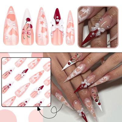 Women's Long French Heart Wearable Wearable Nails (Glue 2ml)