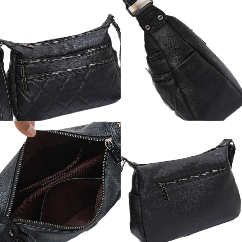 Cowhide Women Single Shoulder Crossbody Simple Multi-compartment Dumpling Bag Large Capacity Aunt Mother Bag