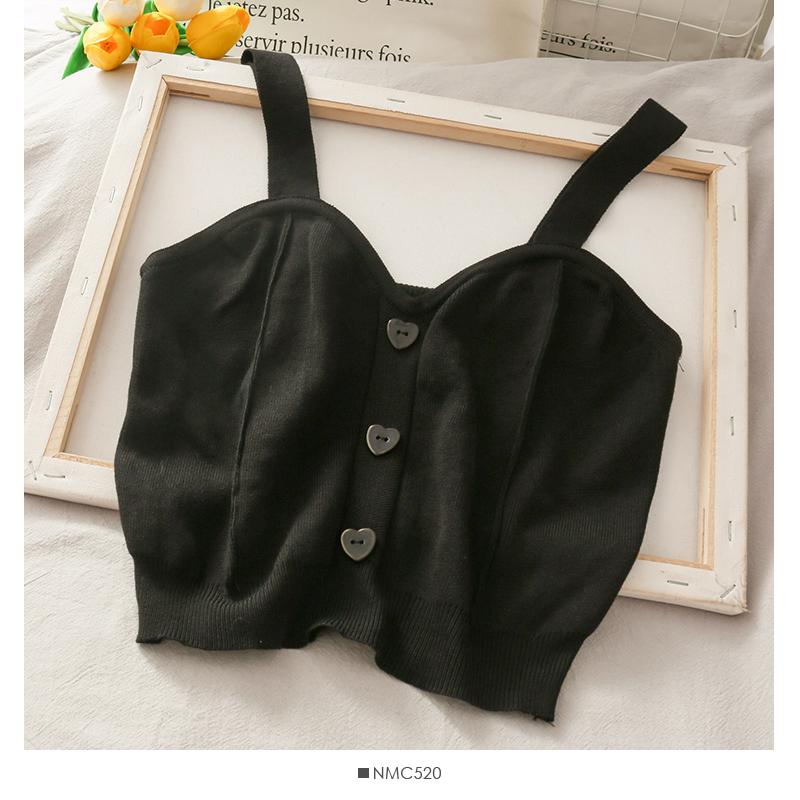 Dámské pletené crop topy Roztomilé zapínací topy s V výstřihem Bez rukávů na ramínka